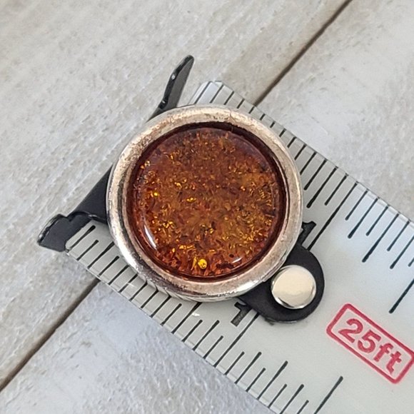 Vintage Sterling Silver Cognac Amber Earrings Circle Clip On - Picture 11 of 12